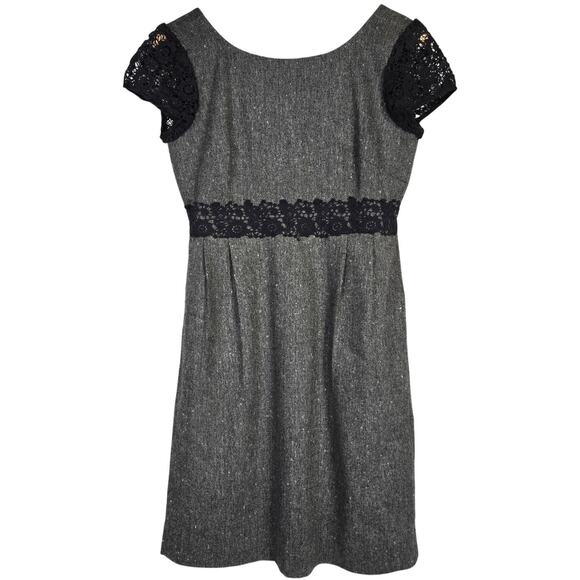 J. Crew Factory Wool Blend Tweed Crochet Lace Cap Sleeve Dress 2 Gray‎ Black - Picture 1 of 11